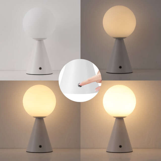 Macie 11.75" Modern Minimalist Globe Rechargeable/Cordless Dimmable Integrated LED Table Lamp with Touch Sensor, White (Set of 2) - Lighting - 6