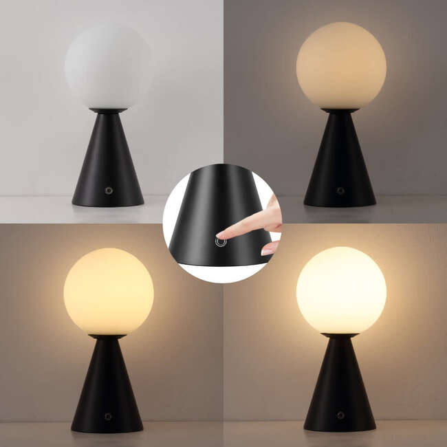 Macie 11.75" Modern Minimalist Globe Rechargeable/Cordless Dimmable Integrated LED Table Lamp with Touch Sensor, Black (Set of 2) - Lighting - 6
