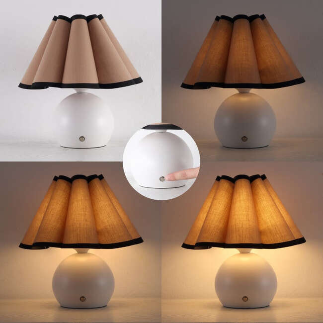 Billie 10.5" Classic Scalloped Shade Rechargeable/Cordless Dimmable Integrated LED Table Lamps, Ivory/Black (Set of 2) - Lighting - 6