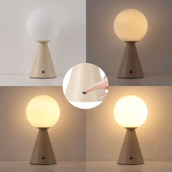 Macie 11.75" Modern Minimalist Globe Rechargeable/Cordless Dimmable Integrated LED Table Lamp with Touch Sensor, Almond (Set of 2) - Lighting - 6