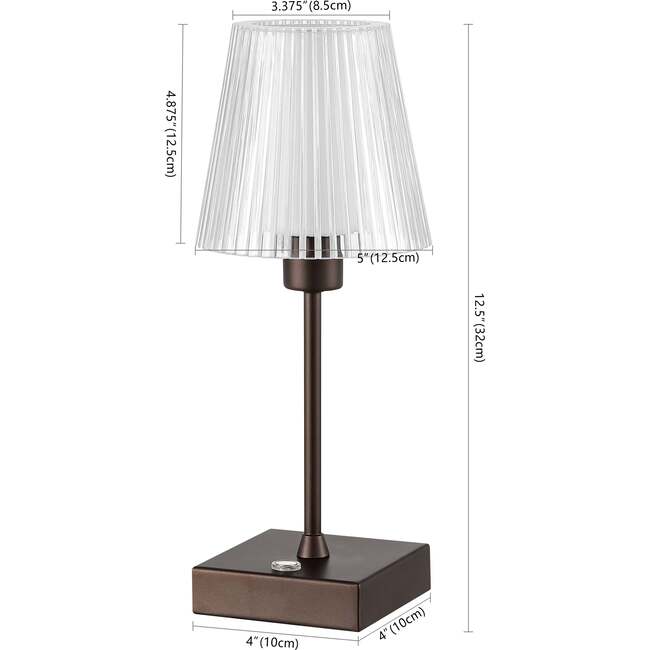 Oscar 12.5" Modern Rechargeable/Cordless Iron/Acrylic Integrated Portable LED Table Lamp with Ribbed Shade, Oil Rubbed Bronze - Lighting - 3
