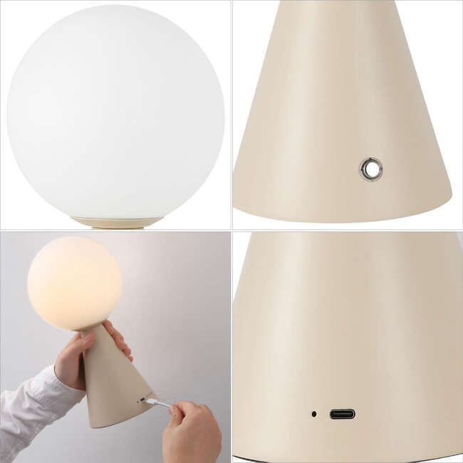 Macie 11.75" Modern Minimalist Globe Rechargeable/Cordless Dimmable Integrated LED Table Lamp with Touch Sensor, Almond (Set of 2) - Lighting - 7