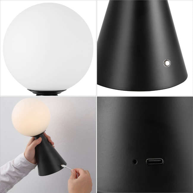 Macie 11.75" Modern Minimalist Globe Rechargeable/Cordless Dimmable Integrated LED Table Lamp with Touch Sensor, Black (Set of 2) - Lighting - 7