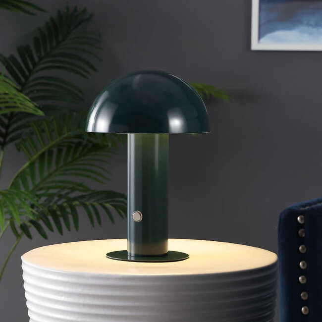 Boletus 10.75" Contemporary Rechargeable/Cordless Integrated Portable LED Mushroom Table Lamp, Forest Green