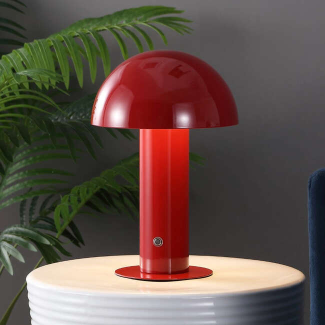 Boletus 10.75" Contemporary Rechargeable/Cordless Dimmable Integrated LED Mushroom Table Lamp, Red