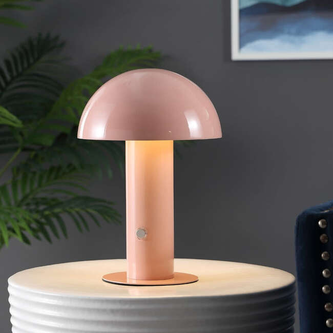 Boletus 10.75" Contemporary Rechargeable/Cordless Integrated Portable LED Mushroom Table Lamp, Pink