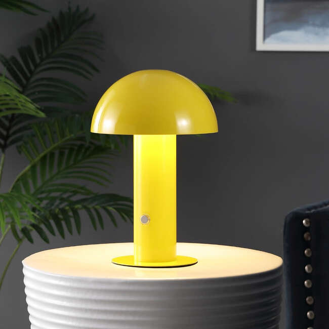 Boletus 10.75" Contemporary Rechargeable/Cordless Integrated Portable LED Mushroom Table Lamp, Yellow