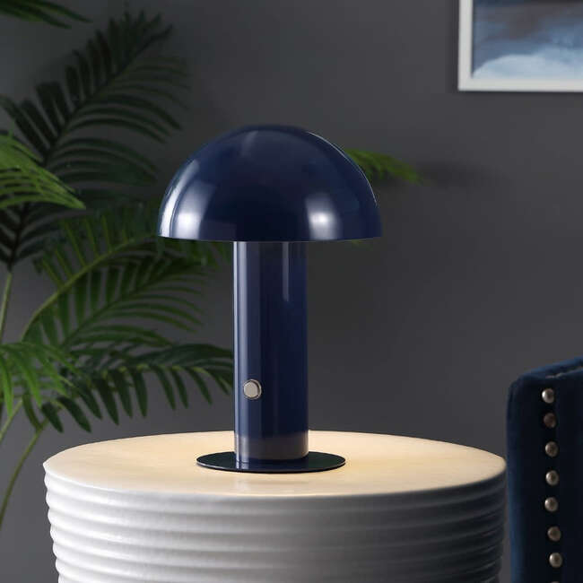Boletus 10.75" Contemporary Rechargeable/Cordless Integrated Portable LED Mushroom Table Lamp, Navy