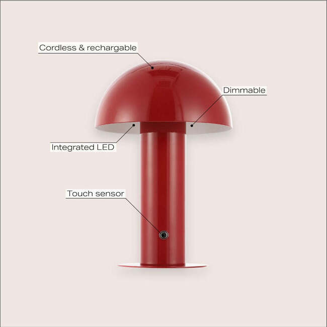 Boletus 10.75" Contemporary Rechargeable/Cordless Dimmable Integrated LED Mushroom Table Lamp, Red - Lighting - 3