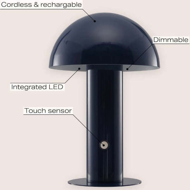 Boletus 10.75" Contemporary Rechargeable/Cordless Integrated Portable LED Mushroom Table Lamp, Navy - Lighting - 3