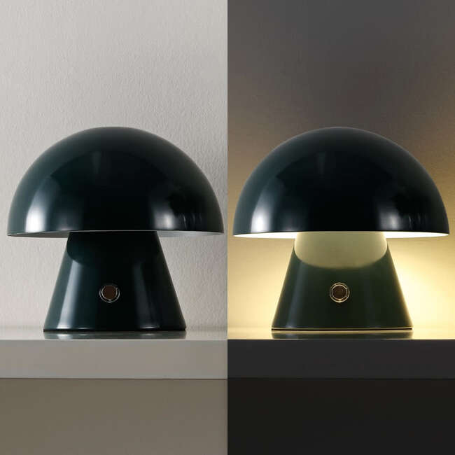 Porcini 7" Contemporary Rechargeable/Cordless Integrated Portable LED Mushroom Table Lamp, Forest Green - Lighting - 6