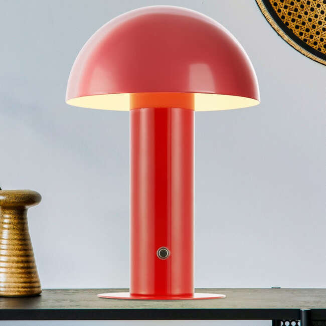 Boletus 10.75" Contemporary Rechargeable/Cordless Dimmable Integrated LED Mushroom Table Lamp, Red - Lighting - 5