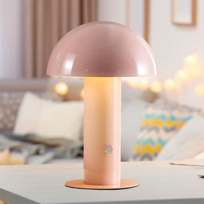 Boletus 10.75" Contemporary Rechargeable/Cordless Integrated Portable LED Mushroom Table Lamp, Pink - Lighting - 5