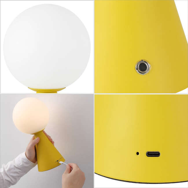 Macie 11.75" Modern Minimalist Globe Rechargeable/Cordless Dimmable Integrated LED Table Lamp with Touch Sensor, Yellow (Set of 2) - Lighting - 7