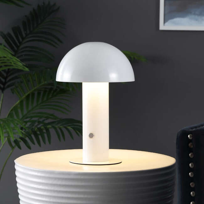 Boletus 10.75" Contemporary Rechargeable/Cordless Integrated Portable LED Mushroom Table Lamp, White