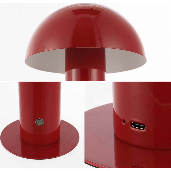 Boletus 10.75" Contemporary Rechargeable/Cordless Dimmable Integrated LED Mushroom Table Lamp, Red - Lighting - 6