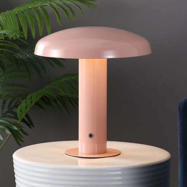 Suillius 11" Contemporary Rechargeable/Cordless Dimmable Integrated LED Mushroom Table Lamp, Pink
