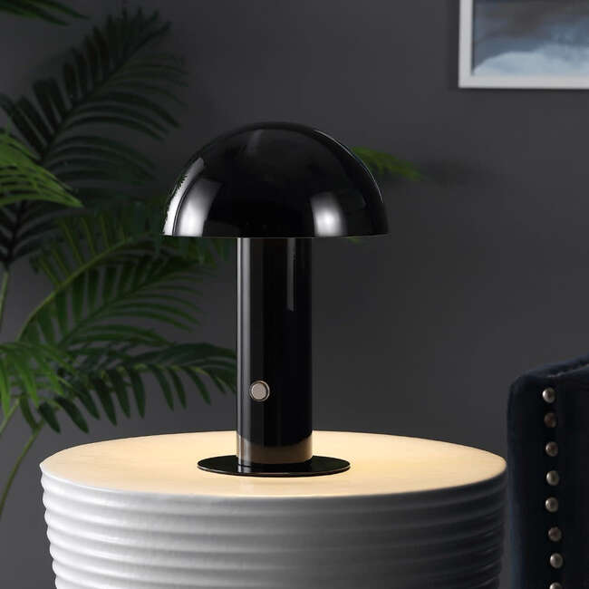 Boletus 10.75" Contemporary Rechargeable/Cordless Integrated Portable LED Mushroom Table Lamp, Black
