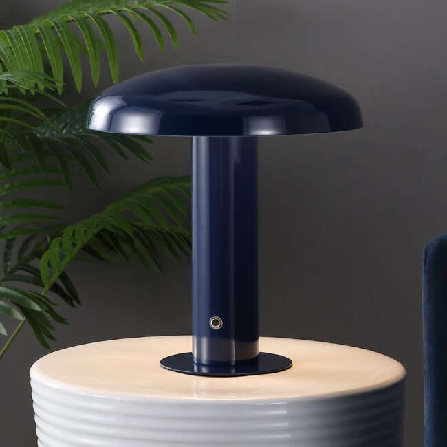 Suillius 11" Contemporary Rechargeable/Cordless Dimmable Integrated LED Mushroom Table Lamp, Navy