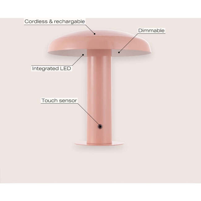 Suillius 11" Contemporary Rechargeable/Cordless Dimmable Integrated LED Mushroom Table Lamp, Pink - Lighting - 3