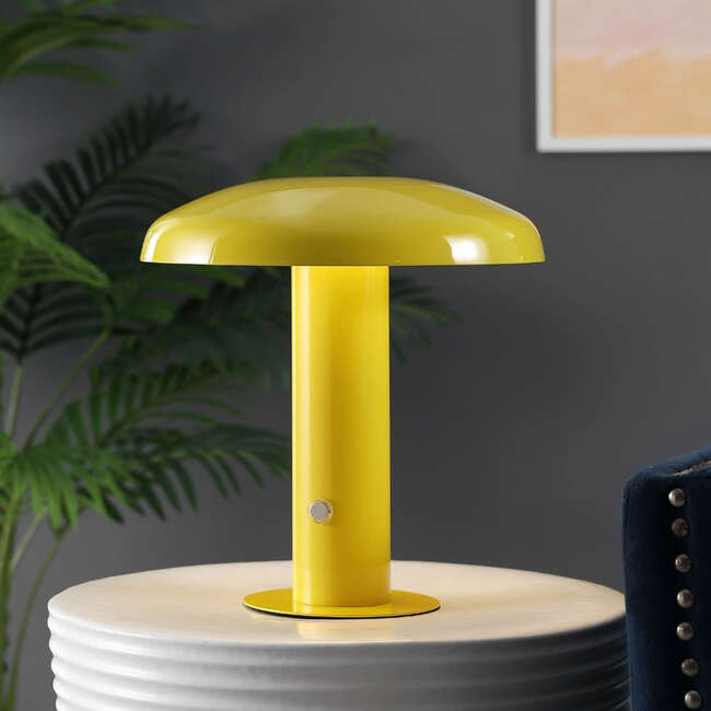 Suillius 11" Contemporary Rechargeable/Cordless Integrated Portable LED Mushroom Table Lamp, Yellow