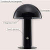 Boletus 10.75" Contemporary Rechargeable/Cordless Integrated Portable LED Mushroom Table Lamp, Black - Lighting - 3 - thumbnail