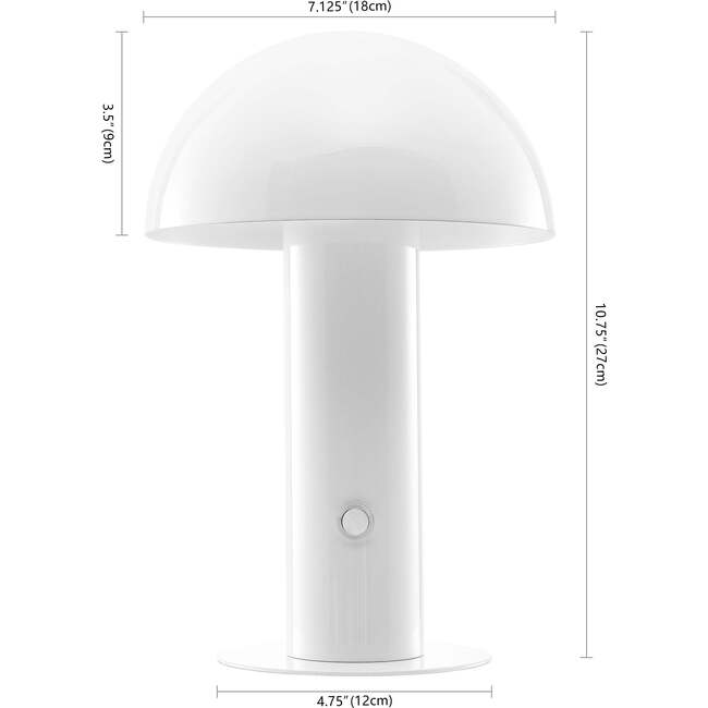 Boletus 10.75" Contemporary Rechargeable/Cordless Integrated Portable LED Mushroom Table Lamp, White - Lighting - 4