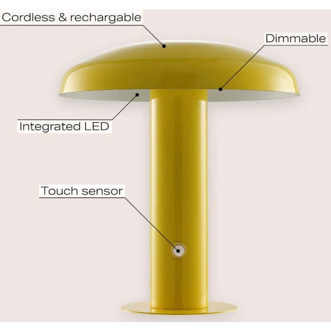 Suillius 11" Contemporary Rechargeable/Cordless Integrated Portable LED Mushroom Table Lamp, Yellow - Lighting - 3