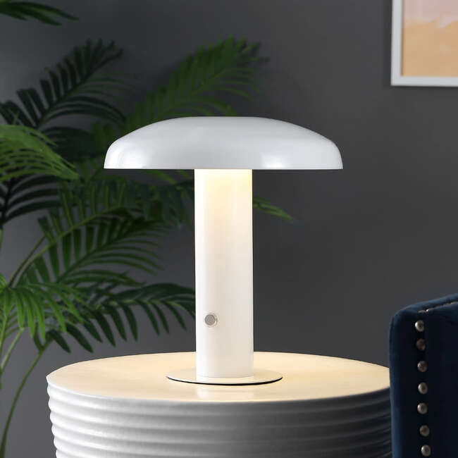 Suillius 11" Contemporary Rechargeable/Cordless Integrated Portable LED Mushroom Table Lamp, White
