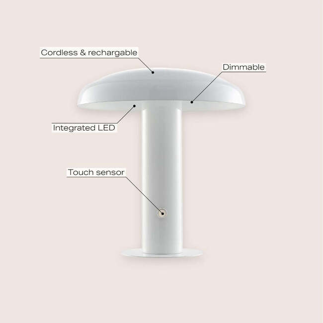Suillius 11" Contemporary Rechargeable/Cordless Integrated Portable LED Mushroom Table Lamp, White - Lighting - 3