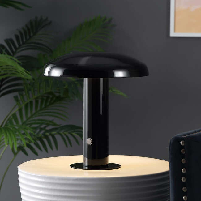Suillius 11" Contemporary Rechargeable/Portable Integrated Portable LED Mushroom Table Lamp, Black