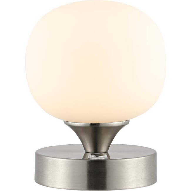 Owen 6.13" Modern Minimalist Rechargeable Integrated Portable LED Table Lamp, Nickel/White