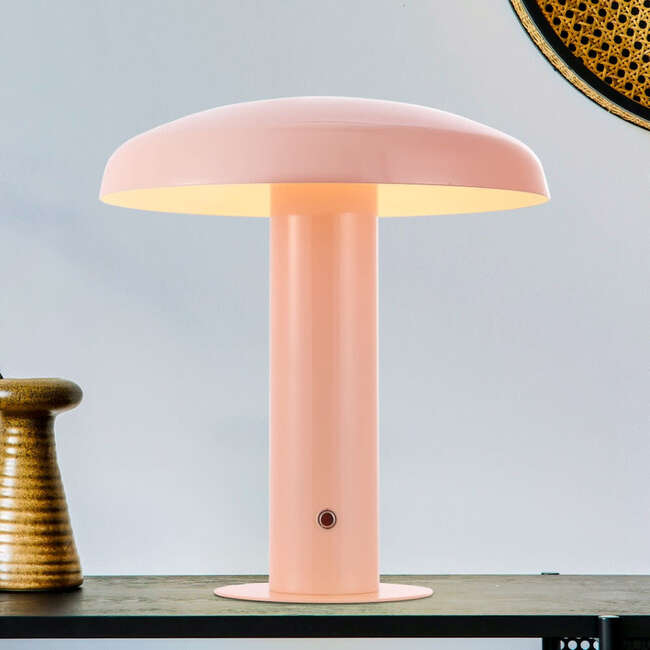 Suillius 11" Contemporary Rechargeable/Cordless Dimmable Integrated LED Mushroom Table Lamp, Pink - Lighting - 6