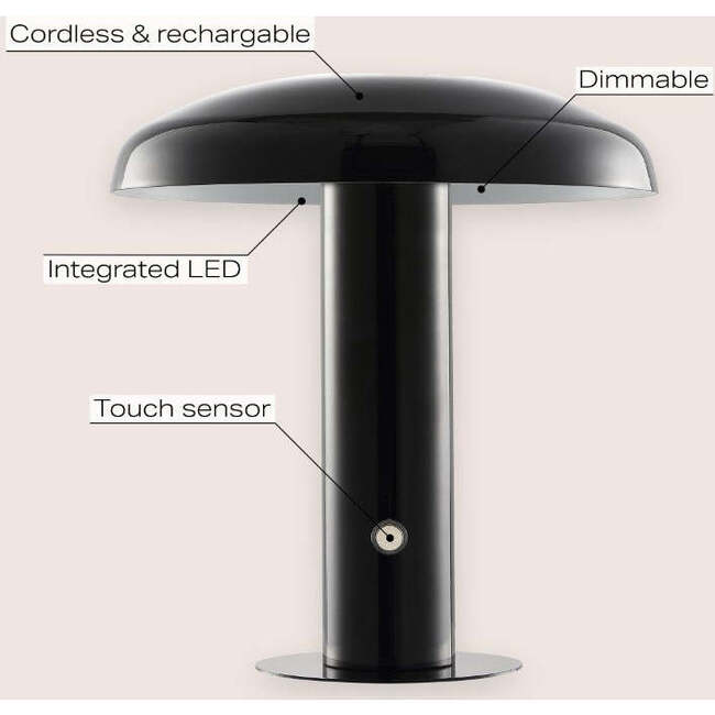 Suillius 11" Contemporary Rechargeable/Portable Integrated Portable LED Mushroom Table Lamp, Black - Lighting - 3