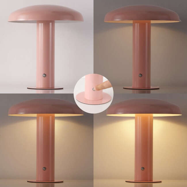 Suillius 11" Contemporary Rechargeable/Cordless Dimmable Integrated LED Mushroom Table Lamp, Pink - Lighting - 7