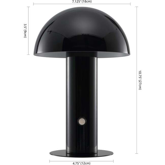 Boletus 10.75" Contemporary Rechargeable/Cordless Integrated Portable LED Mushroom Table Lamp, Black - Lighting - 4