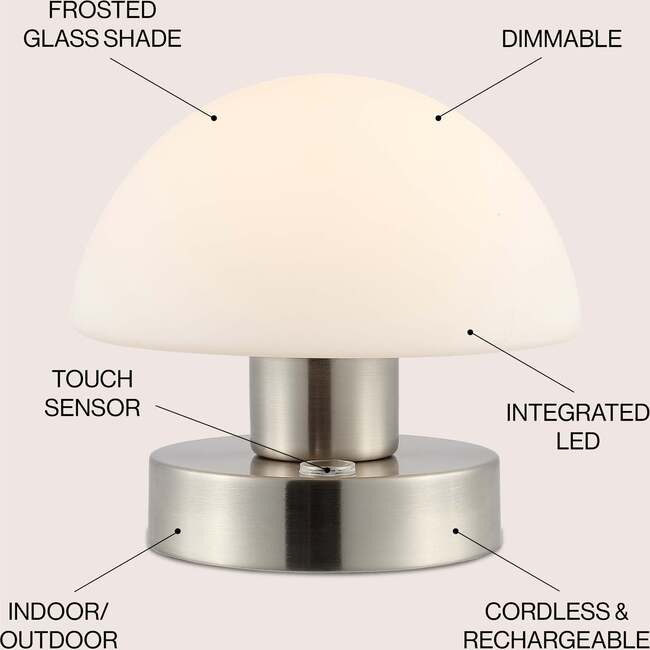 Zoe 5.75" Modern Minimalist Rechargeable Integrated Portable LED Table Lamp, Nickel/White - Lighting - 3