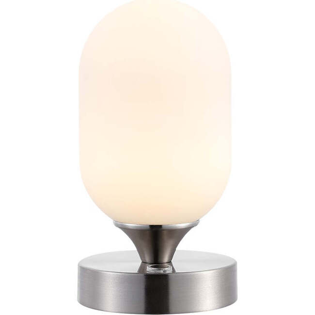 Eli 8" Modern Minimalist Rechargeable Integrated Portable LED Table Lamp, Nickel/White