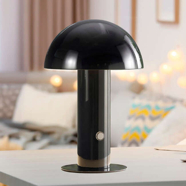 Boletus 10.75" Contemporary Rechargeable/Cordless Integrated Portable LED Mushroom Table Lamp, Black - Lighting - 5