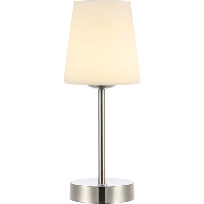 Carson 12.75" Modern Minimalist Rechargeable Integrated Portable LED Table Lamp, Nickel/White