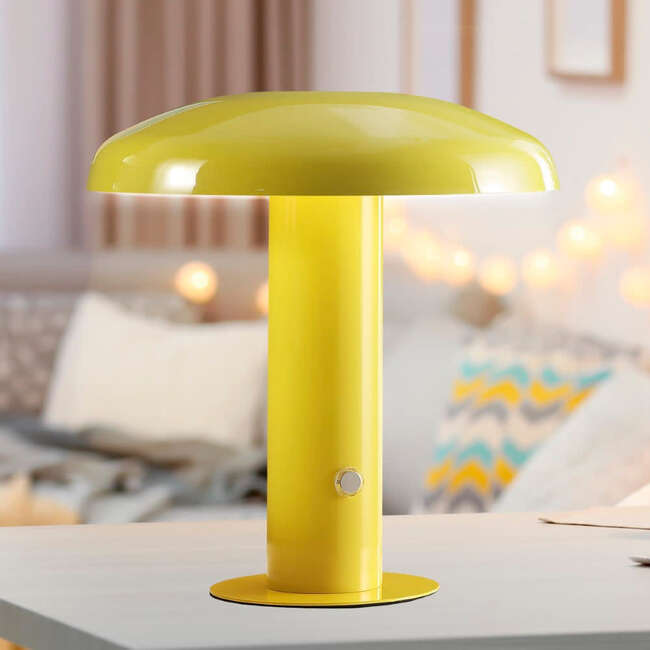 Suillius 11" Contemporary Rechargeable/Cordless Integrated Portable LED Mushroom Table Lamp, Yellow - Lighting - 5