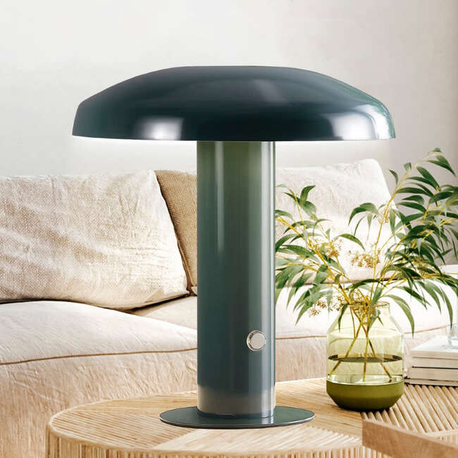 Suillius 11" Contemporary Rechargeable/Cordless Integrated Portable LED Mushroom Table Lamp, Forest Green - Lighting - 5