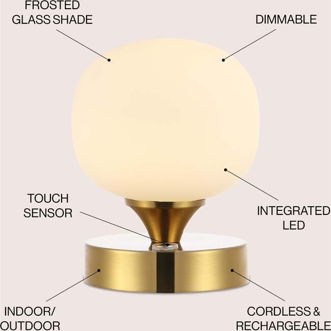 Owen 6.13" Modern Minimalist Rechargeable Integrated Portable LED Table Lamp, Brass Gold/White - Lighting - 3