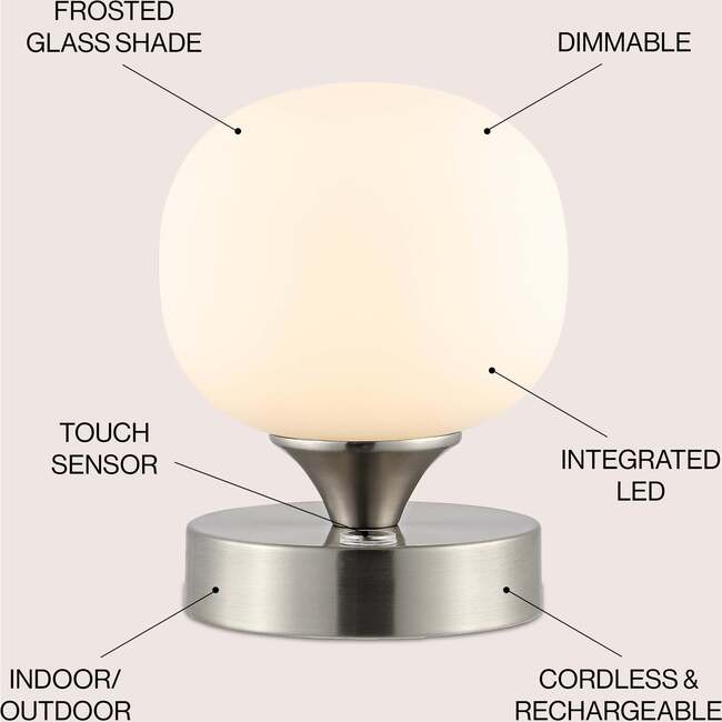 Owen 6.13" Modern Minimalist Rechargeable Integrated Portable LED Table Lamp, Nickel/White - Lighting - 3