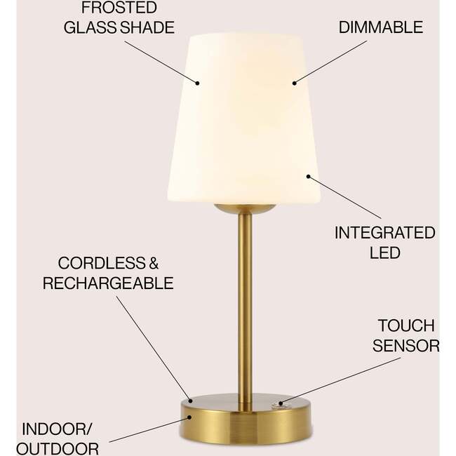 Carson 12.75" Modern Minimalist Rechargeable Integrated Portable LED Table Lamp, Brass Gold/White - Lighting - 3