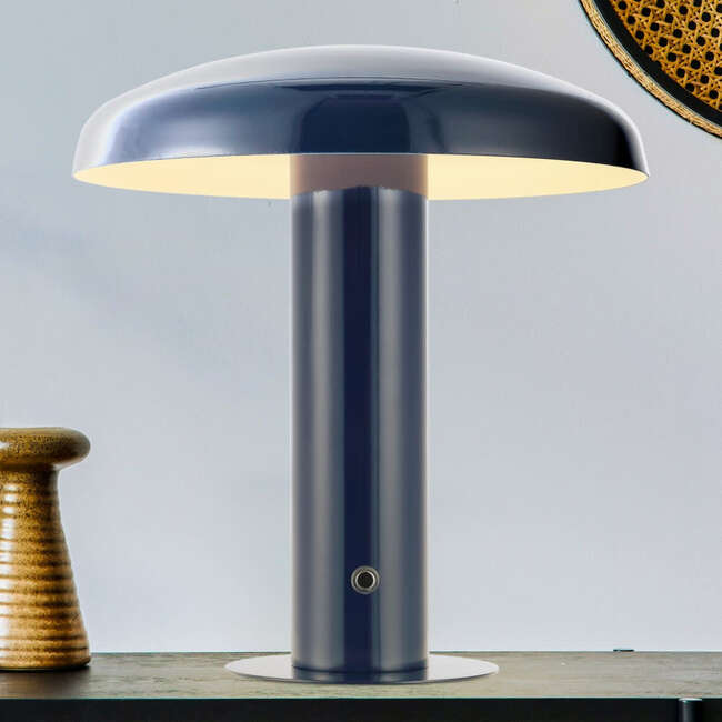 Suillius 11" Contemporary Rechargeable/Cordless Dimmable Integrated LED Mushroom Table Lamp, Navy - Lighting - 6