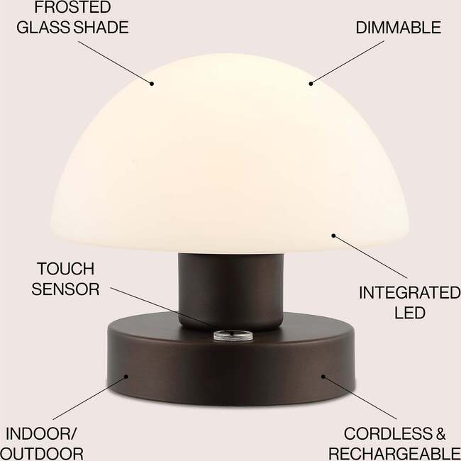 Zoe 5.75" Rechargeable Integrated Portable LED Table Lamp, Oil Rubbed Bronze/White - Lighting - 3