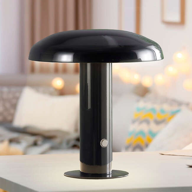 Suillius 11" Contemporary Rechargeable/Portable Integrated Portable LED Mushroom Table Lamp, Black - Lighting - 5