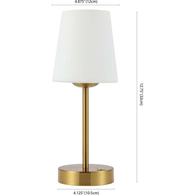 Carson 12.75" Modern Minimalist Rechargeable Integrated Portable LED Table Lamp, Brass Gold/White - Lighting - 4