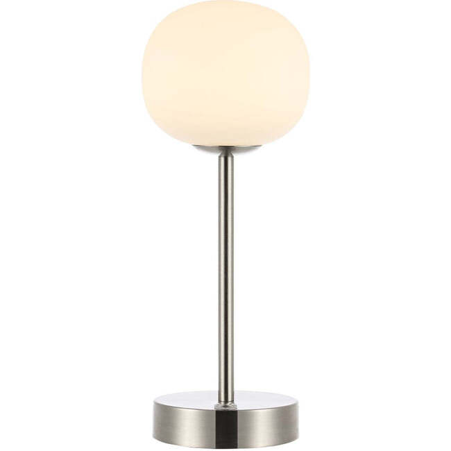 Natalia 12.25" Modern Minimalist Rechargeable Integrated Portable LED Table Lamp, Nickel/White